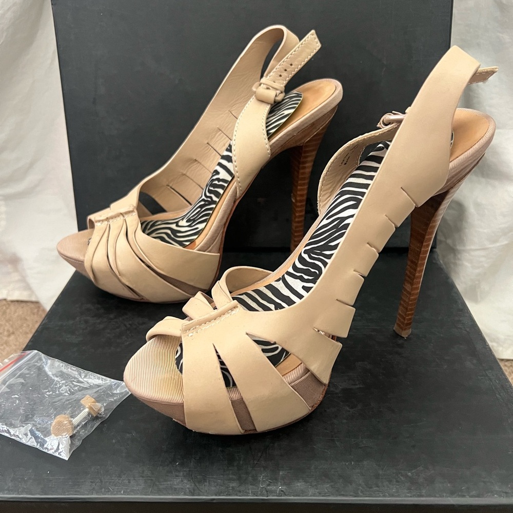 L.A.M.B. Beige Strappy Heels